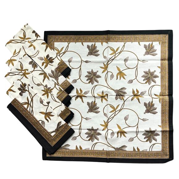 NWOT Matching Set of 6 Cloth Napkins World Market 100% Cotton Cream Gold Black - Picture 5 of 5